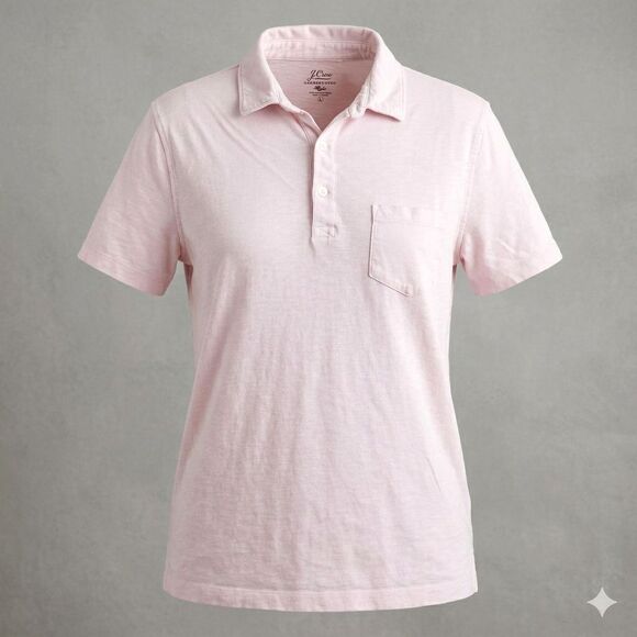 J. Crew Tops - J Crew Womens Large Pink Slub Cotton Garment-Dyed Pocket Polo Shirt Short Sleeve